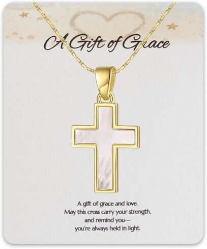 Gold Plated Cross Necklace - Natural Mother of Pearl Cross Necklace for women in Kuwait