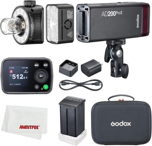 Godox AD200Pro II AD200 pro II Flash Strobe,200Ws 1/512~1/1,1/8000 HSS, 0.01-1.8s Recycle Time, 2980mAh Battery,2.4G Wireiess X System,Bare Bulb/Speedlite Fresnel Flash Head (AD200 AD200Pro Upgraded) in Saudi Arabia