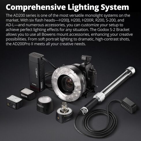 Godox AD200Pro II AD200 pro II Flash Strobe,200Ws 1/512~1/1,1/8000 HSS, 0.01-1.8s Recycle Time, 2980mAh Battery,2.4G Wireiess X System,Bare Bulb/Speedlite Fresnel Flash Head (AD200 AD200Pro Upgraded) in Saudi Arabia
