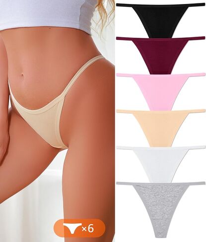 6 Pack Cotton Underwear for Women Pack Low Rise Breathable Thongs for Women Panties Stretch T-back Tangas in Saudi Arabia
