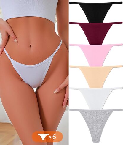 6 Pack Cotton Underwear for Women Pack Low Rise Breathable Thongs for Women Panties Stretch T-back Tangas in Saudi Arabia