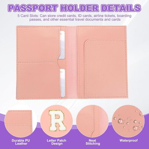 Patikil Passport حامل للسفر ، وغطاء جواز السفر الأولي وعلامة الأمتعة مع alphabet chenille خطاب التصحيح معرف حقيبة محفظة للسفر للنساء عائلة سفر أسود م in Kuwait