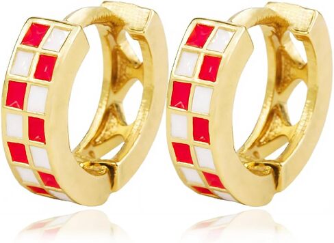 Gold Checkered Earrings for Women Halloween Earring Teacher Earrings Football Mom Black And White Hoop Earring Checkered Houndstooth Accessories Dainty Huggie Earring Jewelry in Saudi Arabia