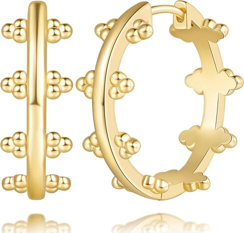 14K Gold Hoop Earrings for Women 14K Gold Earrings for Women Hoop Earring for Womens Hoops Delicately Placed Round Beads Dainty Unique Hoops Earring for Womens 25mm in Saudi Arabia