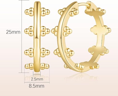 14K Gold Hoop Earrings for Women 14K Gold Earrings for Women Hoop Earring for Womens Hoops Delicately Placed Round Beads Dainty Unique Hoops Earring for Womens 25mm in Saudi Arabia