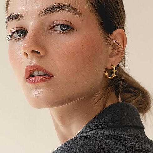 14K Gold Hoop Earrings for Women 14K Gold Earrings for Women Hoop Earring for Womens Hoops Delicately Placed Round Beads Dainty Unique Hoops Earring for Womens 25mm in Saudi Arabia