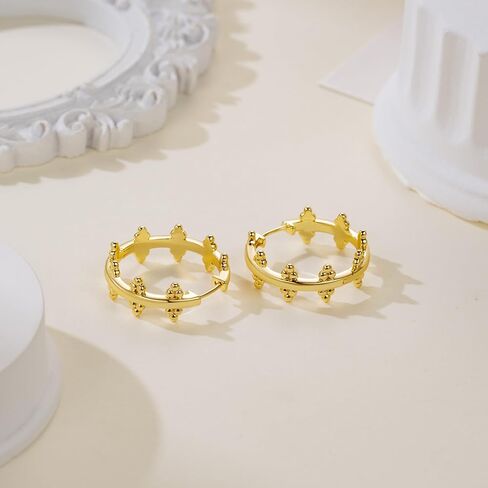 14K Gold Hoop Earrings for Women 14K Gold Earrings for Women Hoop Earring for Womens Hoops Delicately Placed Round Beads Dainty Unique Hoops Earring for Womens 25mm in Saudi Arabia