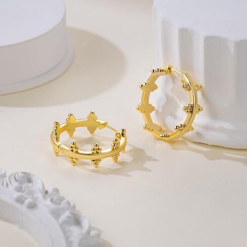 14K Gold Hoop Earrings for Women 14K Gold Earrings for Women Hoop Earring for Womens Hoops Delicately Placed Round Beads Dainty Unique Hoops Earring for Womens 25mm in Saudi Arabia