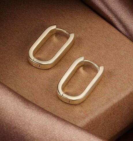 Isla & Wren Co. Geometric Oval Hoop Earrings, Gold-Plated Stainless Steel, Modern Minimalist Design - Simple Luxury Hypoallergenic Metal in Saudi Arabia