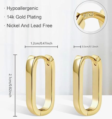 Isla & Wren Co. Geometric Oval Hoop Earrings, Gold-Plated Stainless Steel, Modern Minimalist Design - Simple Luxury Hypoallergenic Metal in Saudi Arabia