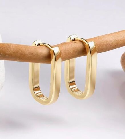 Isla & Wren Co. Geometric Oval Hoop Earrings, Gold-Plated Stainless Steel, Modern Minimalist Design - Simple Luxury Hypoallergenic Metal in Saudi Arabia