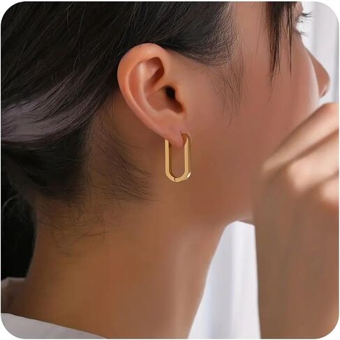 Isla & Wren Co. Geometric Oval Hoop Earrings, Gold-Plated Stainless Steel, Modern Minimalist Design - Simple Luxury Hypoallergenic Metal in Saudi Arabia