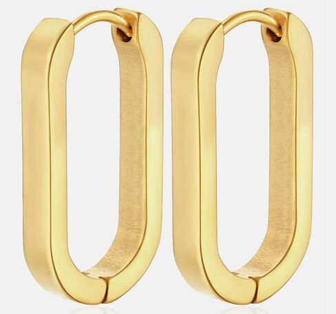 Isla & Wren Co. Geometric Oval Hoop Earrings, Gold-Plated Stainless Steel, Modern Minimalist Design - Simple Luxury Hypoallergenic Metal in Saudi Arabia