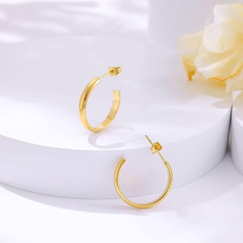 أقراط سوفيسي 3 ملم مطلية بالذهب عيار 14 قيراط، حلق حلقي مضاد للحساسية للنساء 25 ملم in Kuwait