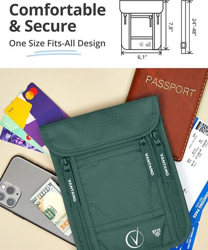 Premium Neck Wallet Travel Pouch and Passport Holder, RFID Protected, Fits Passport with cover. Passport Holder Neck For Men and Women in Kuwait