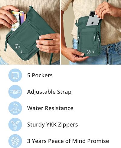 Premium Neck Wallet Travel Pouch and Passport Holder, RFID Protected, Fits Passport with cover. Passport Holder Neck For Men and Women in Kuwait