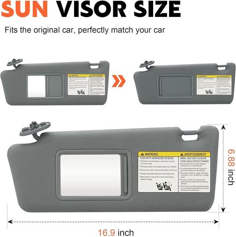 Gray Driver Left Side Sun Visor Replacement Compatible with Toyota Tacoma 2005 2006 2007 2008 2009 2010 2011 2012 Replace 74320-04181-E1 in Saudi Arabia