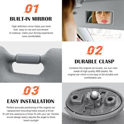 Gray Driver Left Side Sun Visor Replacement Compatible with Toyota Tacoma 2005 2006 2007 2008 2009 2010 2011 2012 Replace 74320-04181-E1 in Saudi Arabia