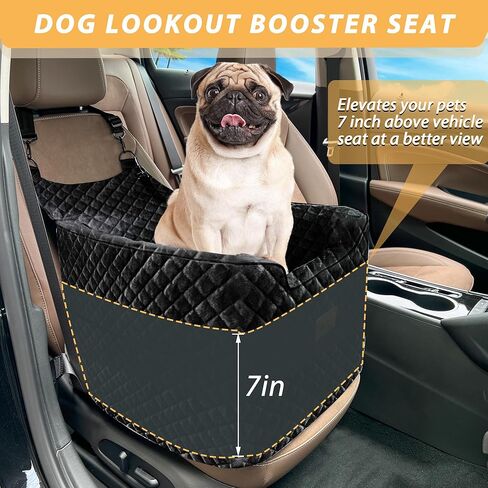 Dog Car Seat for Medium/Large Dogs,Dog Booster Seat for Dogs Under 60 lbs or 2 Small Dogs,Multi-Functional Washable Pet Car Seat with Thick Cushion,2 Safety Leashes, Snack Pockets & Travel Dog Bed in Kuwait