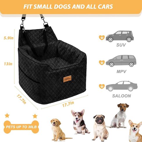 Dog Car Seat for Medium/Large Dogs,Dog Booster Seat for Dogs Under 60 lbs or 2 Small Dogs,Multi-Functional Washable Pet Car Seat with Thick Cushion,2 Safety Leashes, Snack Pockets & Travel Dog Bed in Kuwait