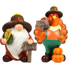 تمثال جنوم لعيد الشكر قطعتين من ديكورات الخريف وحصاد تركيا وديكور الخريف على سطح الطاولة تقديم الشكر للديكور الداخلي للعطلات تمثال قابل للتجميع للنساء والرجال والأطفال in Kuwait