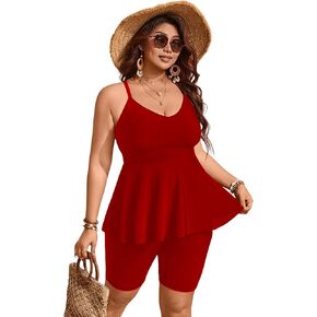 Women Plus Size Tankini Swimsuit Two Piece Bathing Suit High Waist Printing Swimsuits with Capris Shorts in Saudi Arabia