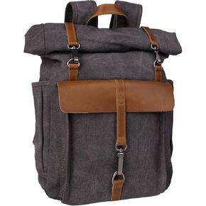 Canvas Roll Head Backpack with Top Layer Cowhide Suitable Expandable Laptop Backpacks For 16 Inch Laptops, Vintage Backpacks For Men And Women Traveling, Hiking(8828-Gray) in Saudi Arabia