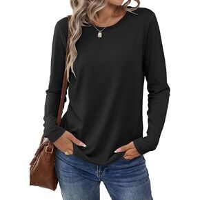 ANRABESS Long Sleeve Shirts for Women Casual Crewneck Basic Tee Tshirts Loose Fit Curved Hem Tunic Top 2025 Fall Outfits in Kuwait