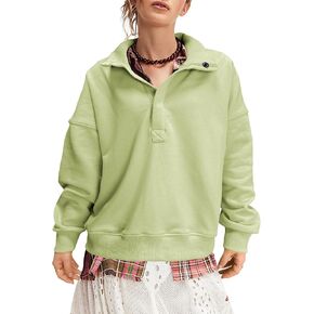 بلوزات كاجوال للنساء، بلوفر عصري بأكمام طويلة وربع أزرار، وقمصان خفيفة الوزن، وملابس خريفية فضفاضة in Kuwait