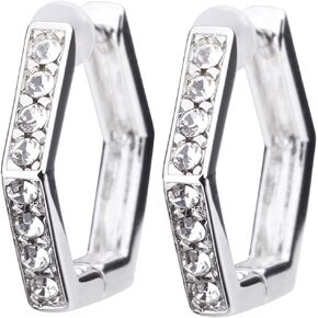 Pt900(Platinum 900) Post Crystal-Accent Hoop Earrings | Hypoallergenic & Nickel-Free | Made in Japan | Available in 2 designs: Round and Hexagon | Used with Preciosa crystals ptn-11-12 in Saudi Arabia