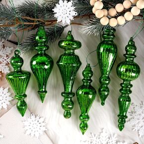 Mercury Glass Christmas Tree Decorations, 6 Pcs Hanging Finial Ornaments, Vintage Decorative Glass Ornaments for Christmas Tree Winter Wonderland Wedding Baby Shower Party Holiday Decor, Silver in Saudi Arabia