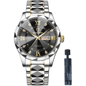 ساعات يد رجالية، ساعات من الفولاذ المقاوم للصدأ للرجال أسبوع/تاريخ تقويم كوارتز ساعة مقاومة للماء للرجال فستان عمل ساعة يد مضيئة للرجال in Kuwait