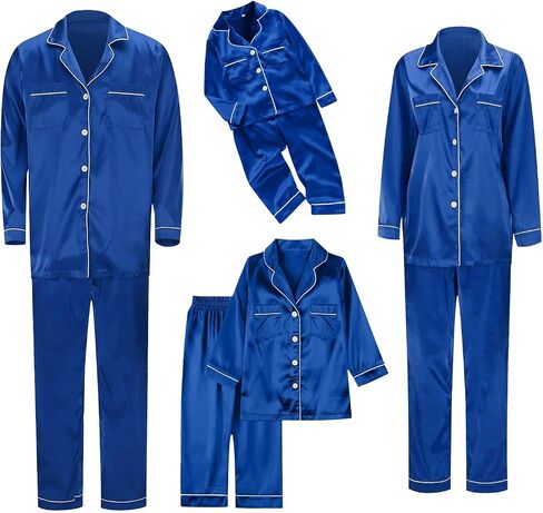 Silk Matching Christmas Pajamas for Family Striped Button Down Shirt and Pants Silky Satin Xmas Pjs Sets for Pictures in Saudi Arabia