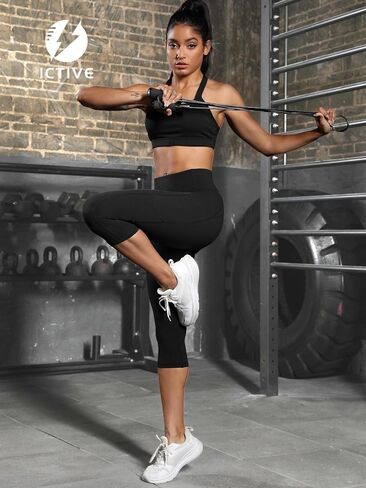 Women's Capris Yoga Pants with Pockets Running Pilates Fitness Running High Waisted Leggings 9014FM in Saudi Arabia