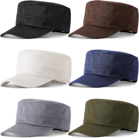 Eurzom 6 Pcs Military Style Hat Cadet Cap Army Basic Army Vintage Cap Adjustable Cotton Twill Flat Top Hats for Men Women in Saudi Arabia