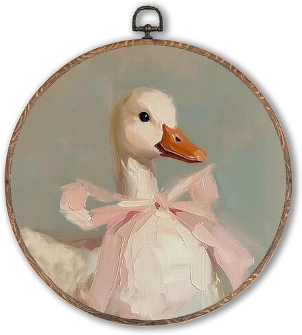 Coquette Pink Bow Duck بيضاوي جدار الفن مؤطر، Preppy Girly ديكور جدار بيضاوي، خمر بطة جرلي معلقة قماش يطبع منحوتات الحائط للفتيات غرفة النوم ديكور غرفة النوم، 8.5x11.5 بوصة in Saudi Arabia