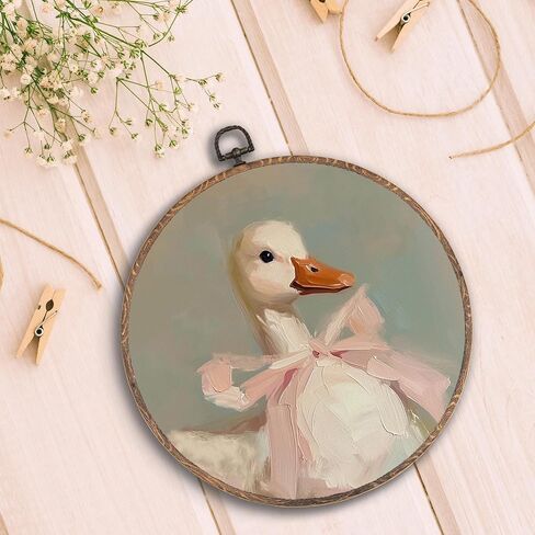Coquette Pink Bow Duck بيضاوي جدار الفن مؤطر، Preppy Girly ديكور جدار بيضاوي، خمر بطة جرلي معلقة قماش يطبع منحوتات الحائط للفتيات غرفة النوم ديكور غرفة النوم، 8.5x11.5 بوصة in Saudi Arabia
