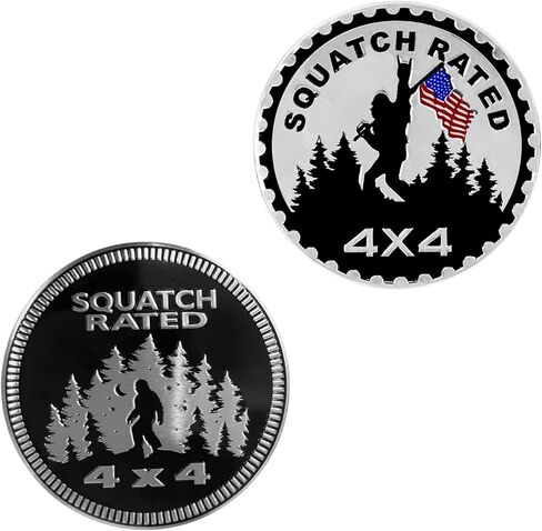 2Pcs Squatch American Flag Badge Rated Car Emblem, 4 x 4 Metal Automotive Badge 3D Metal Bigfoot Car Badges Round Emblem Decals Car Badge Decals Stickers Compatible for Jeep Wrangler Vehicles Trucks in Saudi Arabia
