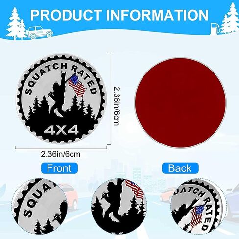 2Pcs Squatch American Flag Badge Rated Car Emblem, 4 x 4 Metal Automotive Badge 3D Metal Bigfoot Car Badges Round Emblem Decals Car Badge Decals Stickers Compatible for Jeep Wrangler Vehicles Trucks in Saudi Arabia