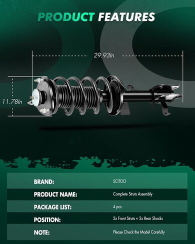 SCITOO Front Complete Struts Spring Assembly Rear Shocks Struts Fits 2011-2015 for Honda Odyssey 11907 349105 - Set of 4 in Saudi Arabia