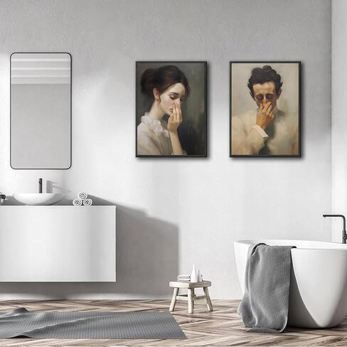 مضحك الحمام جدار الفن الأسود والأبيض الفكاهة المرحاض جدار ديكور صور مسلية سيدة رجل يغطي الأنف قماش يطبع خمر منتصف القرن الكلاسيكية النفط اللوحة ملصق مضحك هدية غير المؤطرة (8x10in) in Saudi Arabia