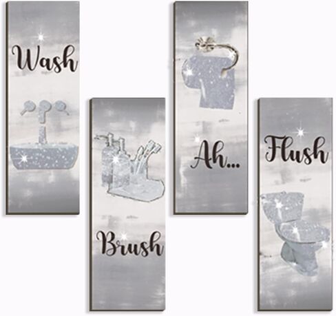 FENCORDAR 4 Pcs Orange Bathroom Decor Orange Bathroom Accessories Abstract Wall Decor Set Modern Funny Wooden Wall Art for Home Toilet Decoration, 12x4 Inches in Saudi Arabia