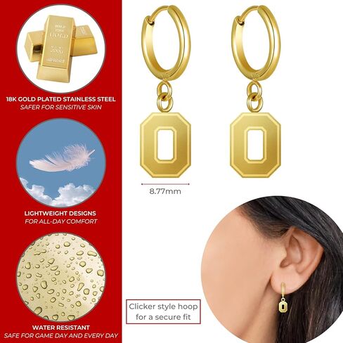 Stone Armory Earrings for Ohio State University Jewelry Gifts for Women, Graduation – Stainless Steel Skin-Friendly Ohio State Buckeyes Earrings 18K Gold Finish OSU Block O Hoops in Saudi Arabia