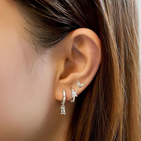 14K أقراط مطلية بالذهب للنساء 925 فضة طقم من الحلقان الغضروف لذيذ صغير هوجي هوب مربط القرط مكدسات in Saudi Arabia