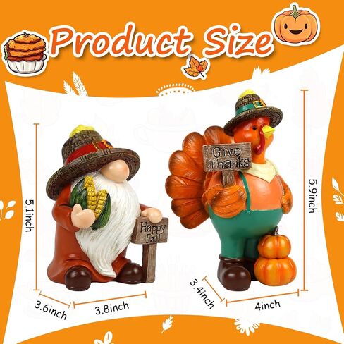 تمثال جنوم لعيد الشكر قطعتين من ديكورات الخريف وحصاد تركيا وديكور الخريف على سطح الطاولة تقديم الشكر للديكور الداخلي للعطلات تمثال قابل للتجميع للنساء والرجال والأطفال in Kuwait