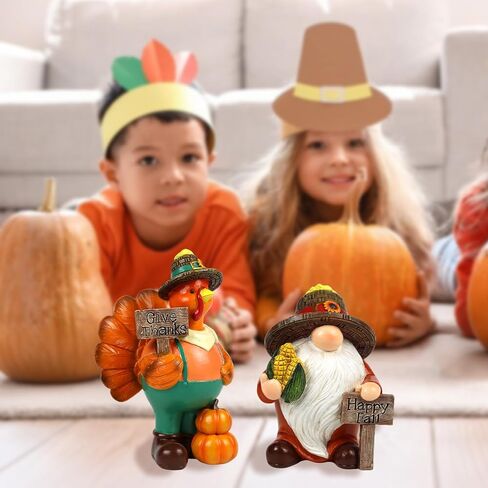 تمثال جنوم لعيد الشكر قطعتين من ديكورات الخريف وحصاد تركيا وديكور الخريف على سطح الطاولة تقديم الشكر للديكور الداخلي للعطلات تمثال قابل للتجميع للنساء والرجال والأطفال in Kuwait