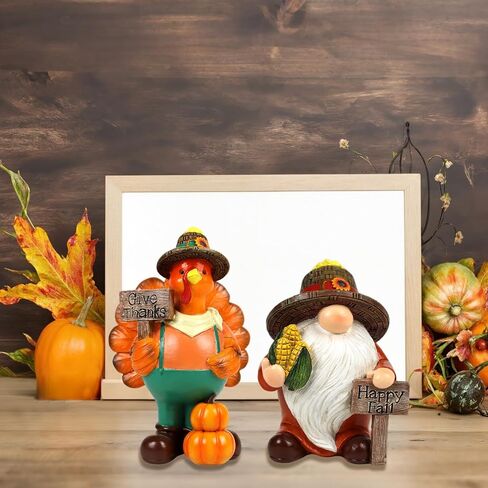 تمثال جنوم لعيد الشكر قطعتين من ديكورات الخريف وحصاد تركيا وديكور الخريف على سطح الطاولة تقديم الشكر للديكور الداخلي للعطلات تمثال قابل للتجميع للنساء والرجال والأطفال in Kuwait