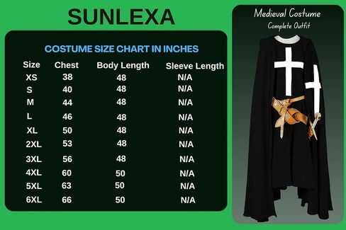 SUNLEXA Medieval Tunic Templar Knight Halloween Costume Hooded Cloak Renaissance Cosplay Medieval Costume (S-6XL) in Saudi Arabia
