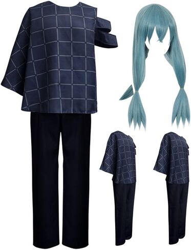 Men Costume Outfit Uniform Blue Tops Pants With Wig in Saudi Arabia