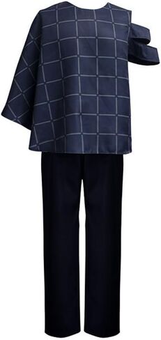 Men Costume Outfit Uniform Blue Tops Pants With Wig in Saudi Arabia